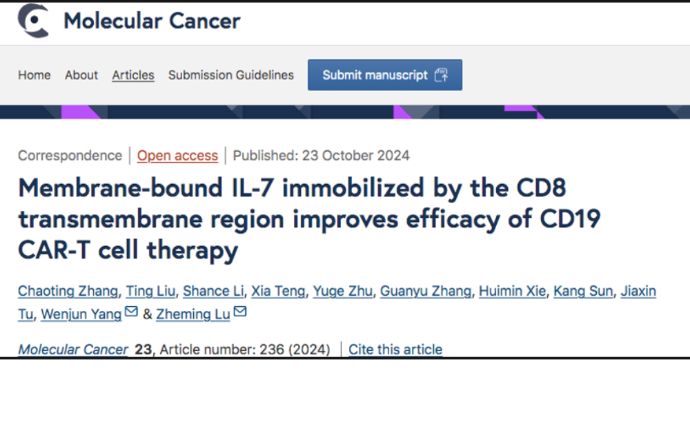 杨文君、陆哲明团队合作开发提升CD19 CAR-T细胞疗法效果的新策略